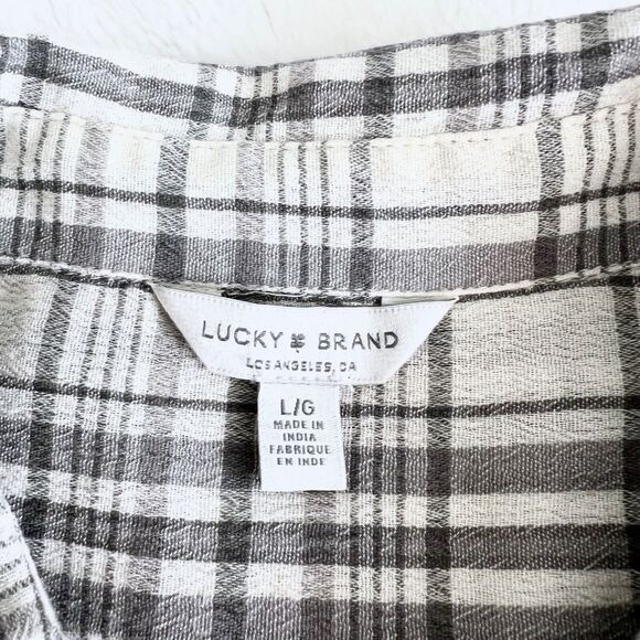 Lucky Brand Women Gauze White Gray Stripe Button Up Lightweight Shirt Size Large - Picture 4 of 5